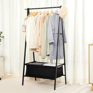 Bamboo Clothes Rack with Storage Box, Garment Rack Clothing Racks